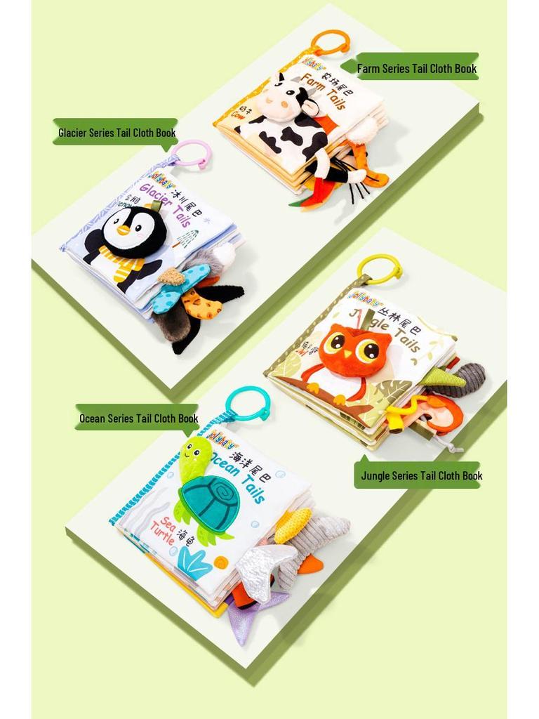 Jollybaby 3D Animal Tail Cloth Book for Infants: Tear-Resistant Early Education Toy 0-1 Year