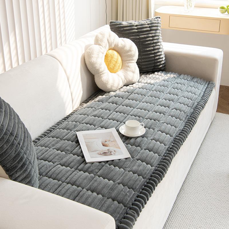 Verdicken Quilten Warm Streifen Flanell Sofakissen Wohnzimmer Sofa Handtuch Mehrzweck Sofaüberwurf Husse