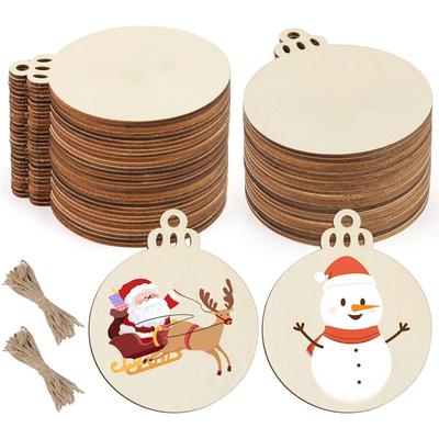 50 PCS Wooden Christmas Ornaments, 3 Inch DIY Wood Ornament For Crafts, Unfinished Wood Ornament To Paint, Blank Round
