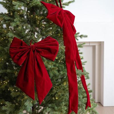 Christmas Bow Decoration VelvetRed Bow Knot Baubles Hanging Ornaments DIY Xmas Trees Pendant For Holiday Home Party Decorations