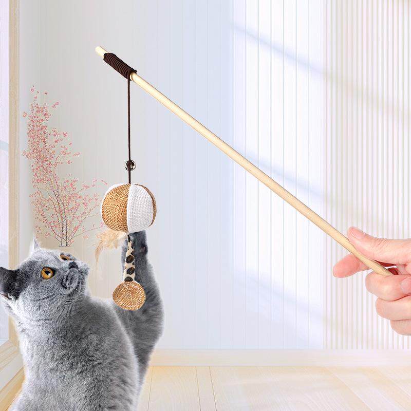 Cat Toys, Wooden Handles, Cat Teasing Sticks, Elastic Ropes, Cotton and Linen Cloth, Feather Bells, Interactive Cat Toys, Cat Teasing Toys