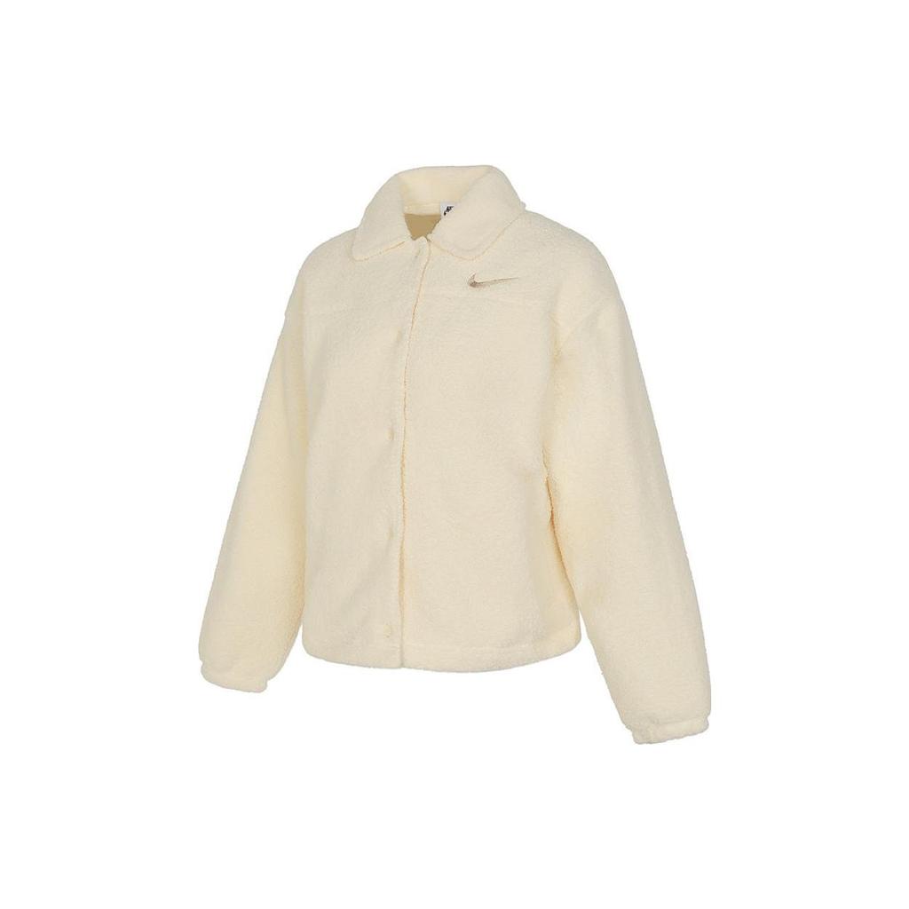 Nike Solid Color Logo Single-Breasted Casual Jacket Women Jackets Beige FB8708-113