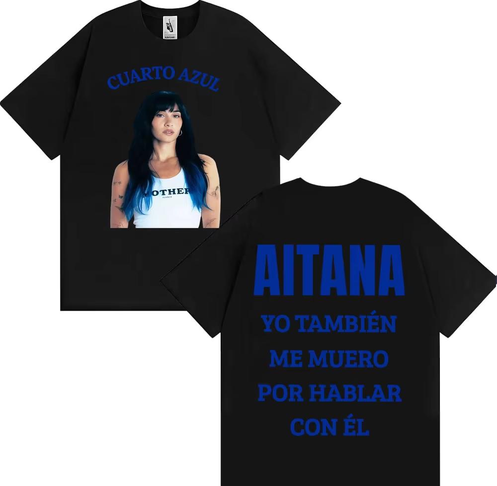 Sängerin Aitana Cuarto Azul Album Tour T-Shirt 2026 Sommer Neu Unisex Damenmode Lässig 100% Baumwolle Ästhetisches Oversized T-Shirt