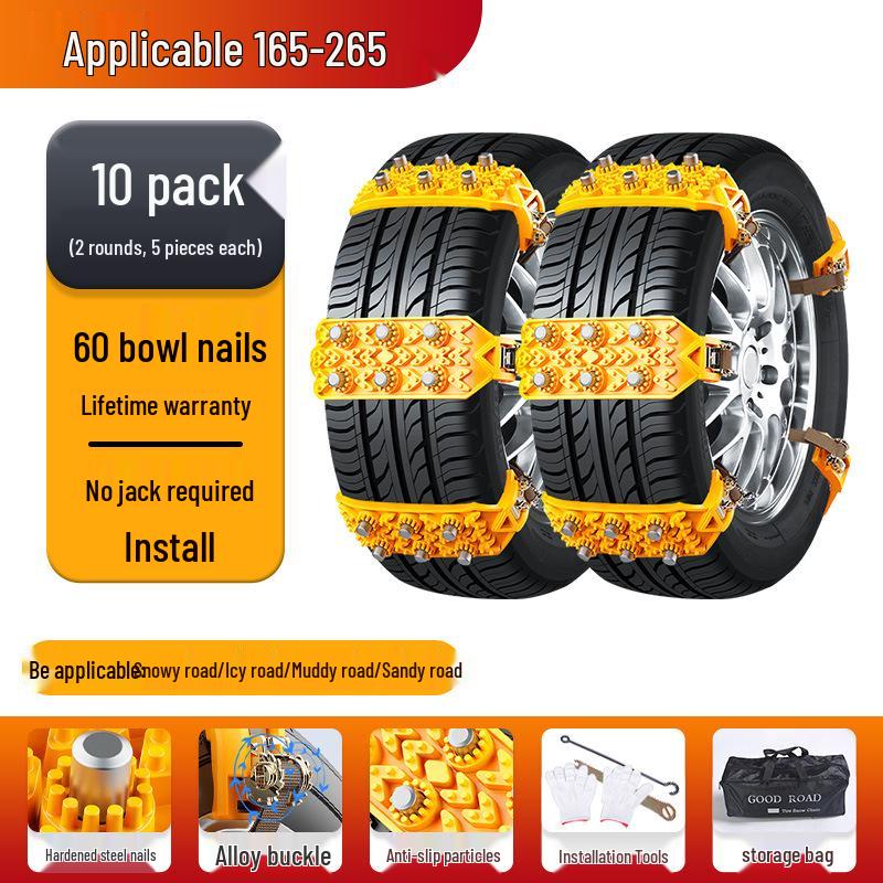 Universal Rubber Anti-Skid Tire Chains for Cars, SUVs, and Vans - Protects Tires In Winter Conditions