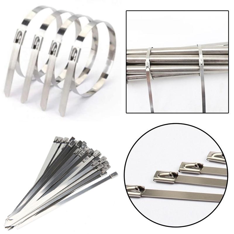 10/25Pcs 304 Stainless Steel Metal Cable Ties Exhaust Wrap Coated Locking Metal Zip-Exhaust Multifunctional Locking Cable Ties