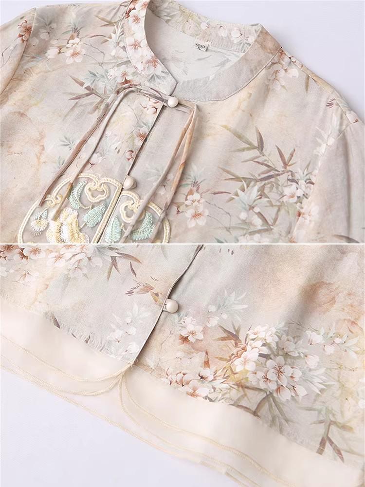 Módní čínský letní set blůz pro ženy středního a staršího věku 2026