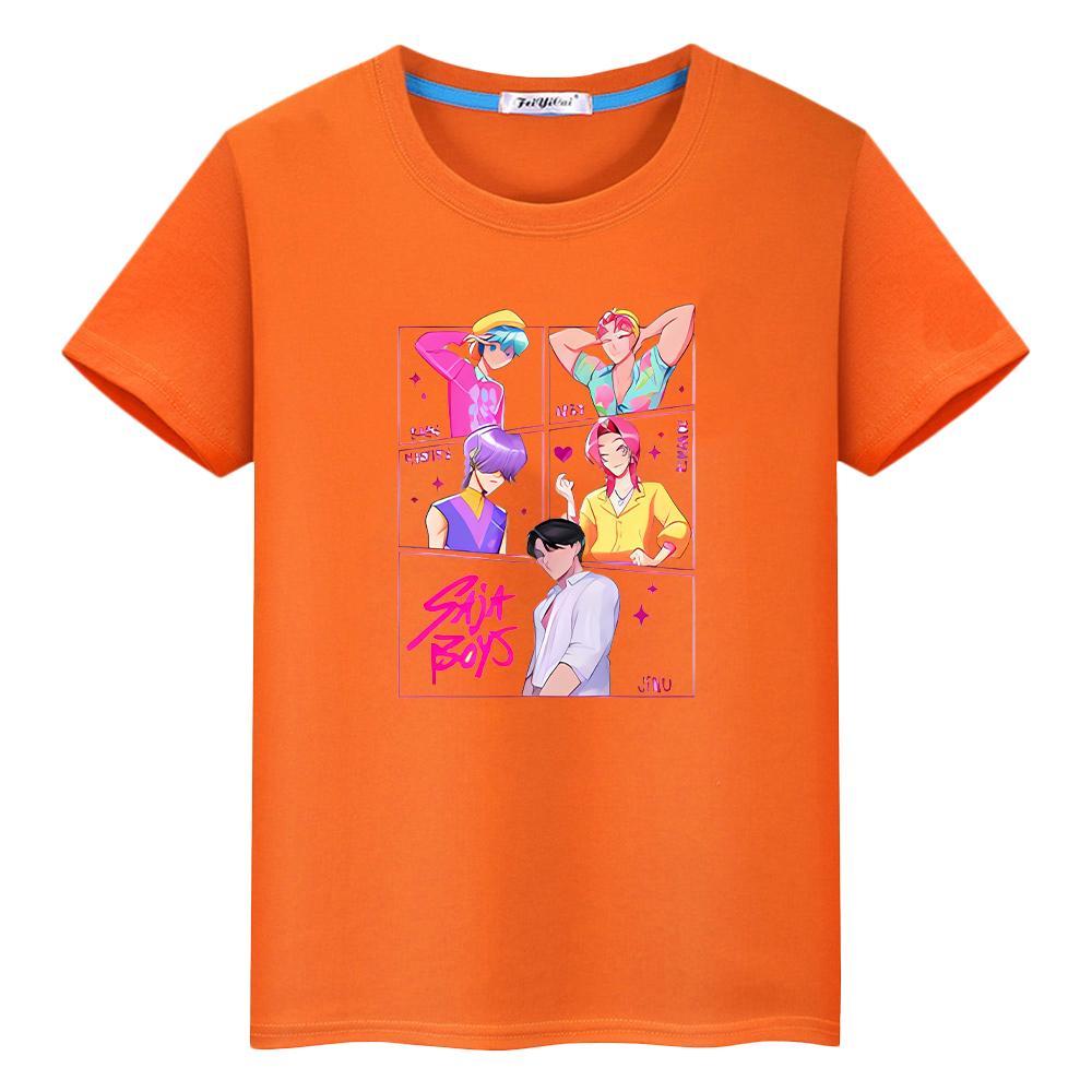 T Shirt for Kids Boy 10year Saja Boys  Print 100%Cotton Cute Tops Y2k  Anime Short Kpop Demon Hunters Kawaii Tees Girls Clothes