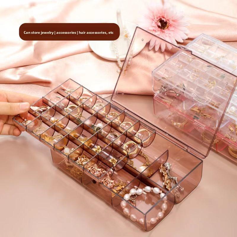 Luxury Ring Earring Organizer Dust-Proof Moisture-Proof Necklace Jewelry Storage Box Lid Double-Layer Divided Jewelry