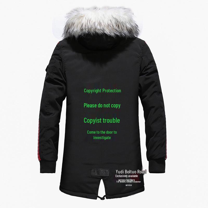 Men's Long Cotton Coat with Big Fur Collar, Thickened, 2018 Fashion.