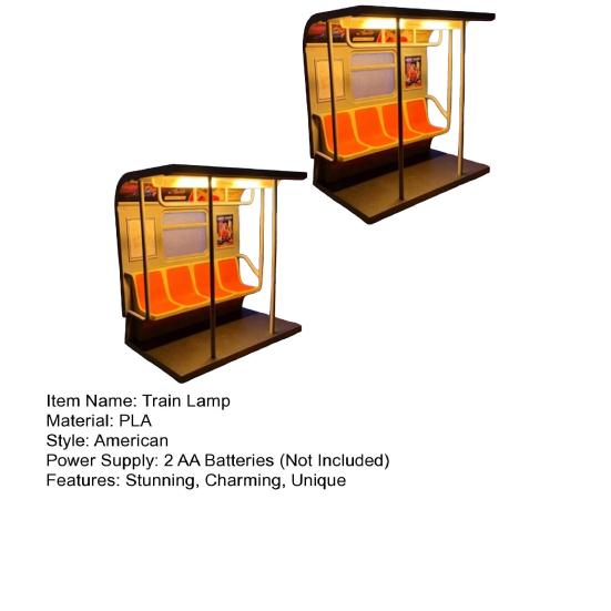 New York Train Lamp Retro LED Ambient Light with Hidden Button 3D Printed Desktop Night Light for Shelf Nightstand Decor