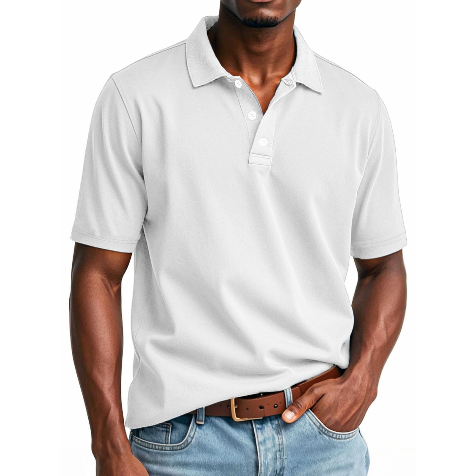 

Men s Summer Color Button Lapel Loose Short Sleeve Top XL білий