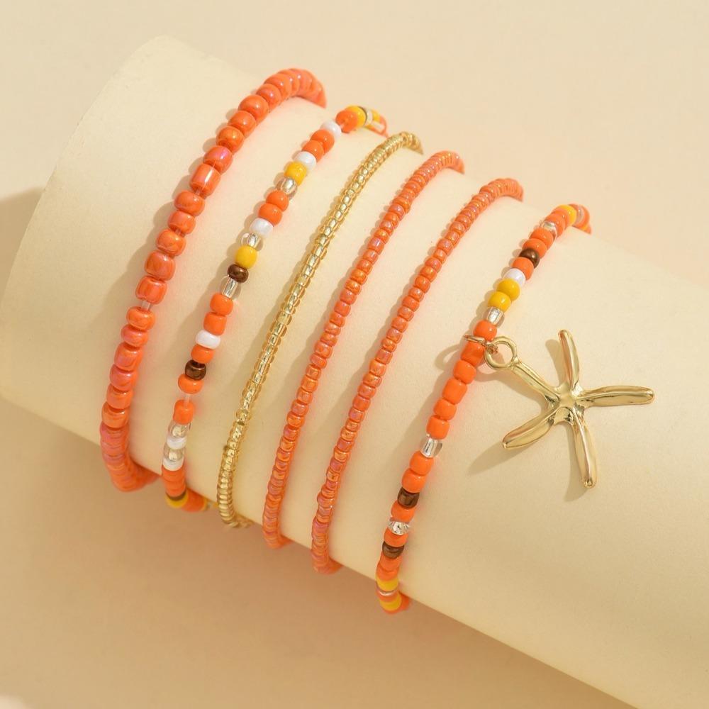 6pcs Stretch Beach Rice Beads Elastic Anklet Multilayer Anklet Set New Beach Jewelry