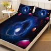 3pcs Cool Fitted Sheet Gifts For Teen Boys Bedroom Decor Vivid Cosmic Galaxy Nebula Planets Stars 3D Print Washable Flat Sheet