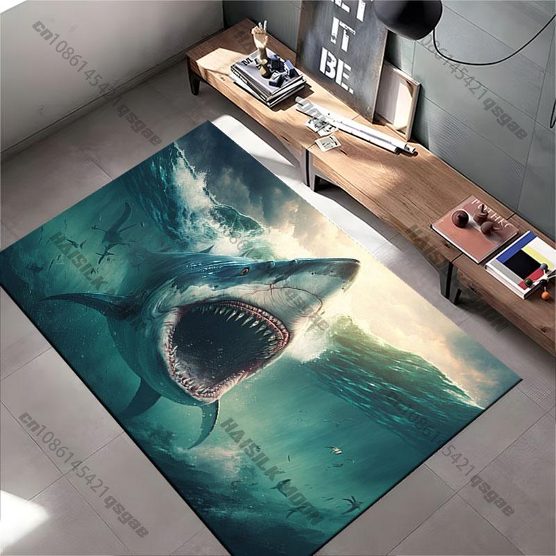 Giant Shark Attacking Ocean Carpet Yoga Living Room Room Decor Children's Crawling Mat Doormat Area Rug Games Mat