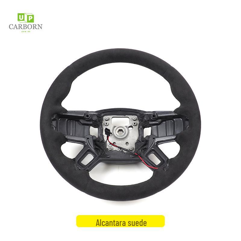 Compatible with 2020+ Land Rover Defender 110/90: Carbon Fiber Nappa Steering Wheel with Alcantara Paddle Shifters & Clock Spring.