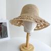 Summer Raffia Straw Sun Hat for Women Wide Brim Floral Crochet Beach Hat 100% Natural Staw Bucket Hats