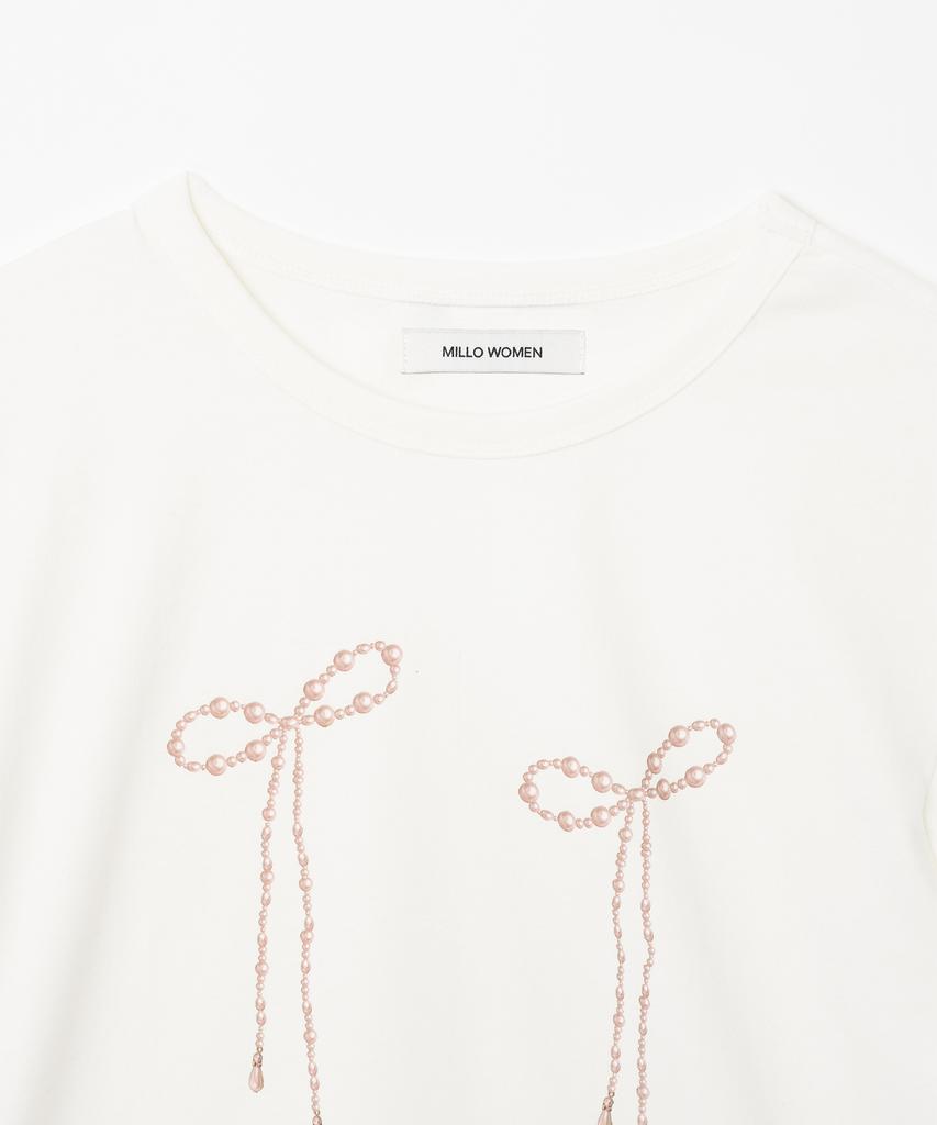 MILLO WOMEN Pearl Ribbon T-Shirt [White]