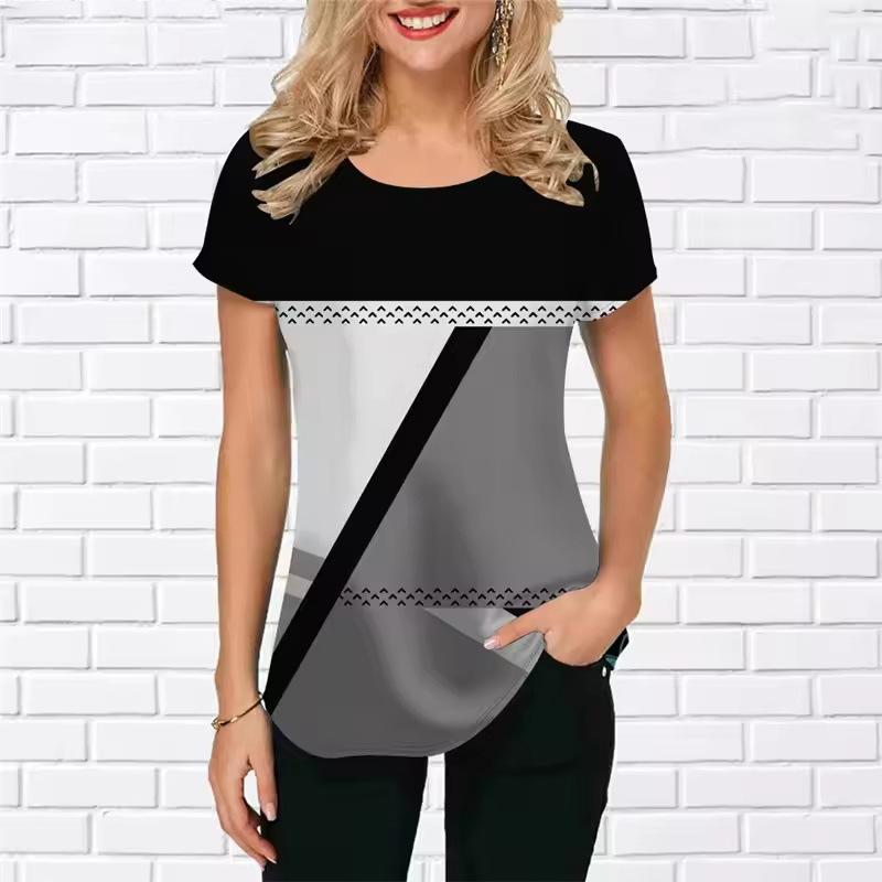 

Літній топ з круглим вирізом та 3D-принтом, модний, повсякденний, класичний, простий, з короткими рукавами, жіноча футболка M