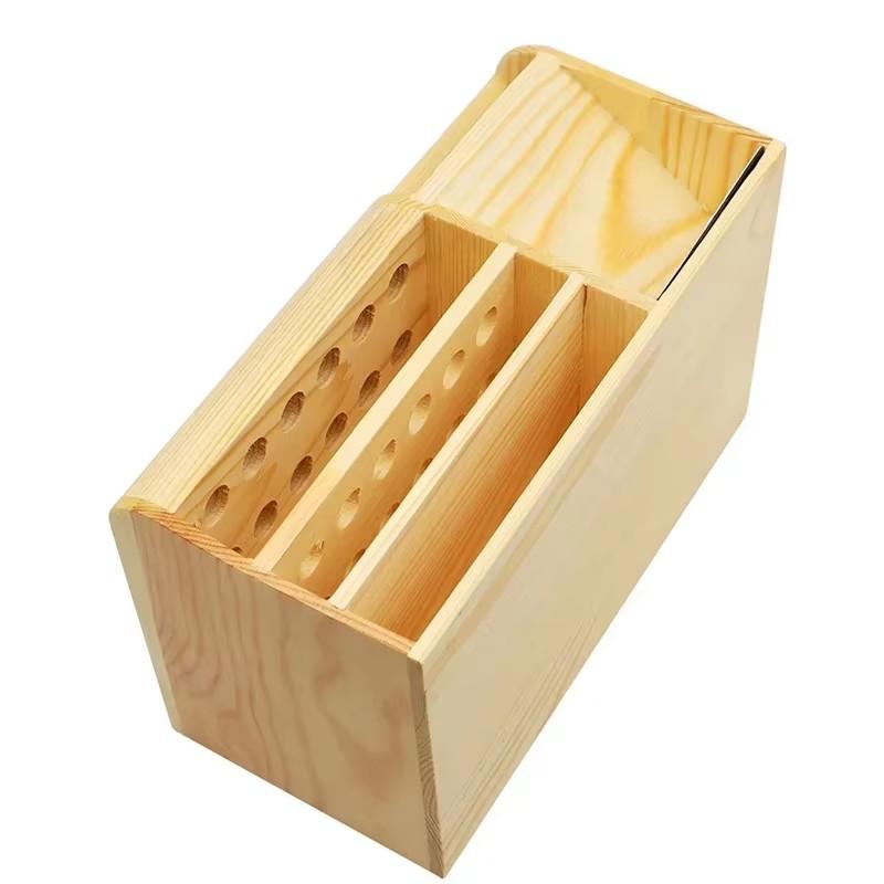 Multi-Section Wooden Tool Tray Designed for Mobile Repair Accessories Including Screwdrivers, Tweezers, and Pliers