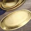 Pure Copper Golden Storage Tray Metal Oval Dinner Plate Cake Display Kitchen Household Fruit Salad Fish Plate Western Steak Tray