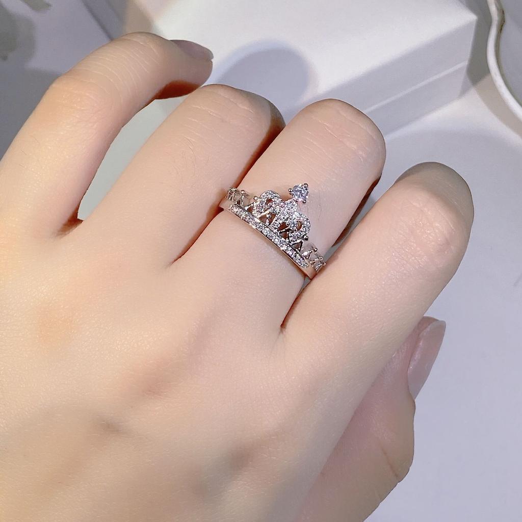Bling Bling Romantic Princess Crown Zirconia White Gold Ring Female Wedding Engagement Fashion Jewelry Party Gift