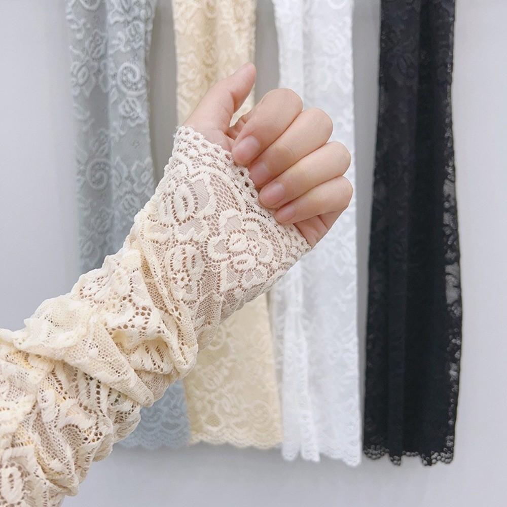 Mesh Lace Sun Protection Arm Sleeves Breathable Elastic Sleeve Fingerless Long Sunscreen Floral Embroidery