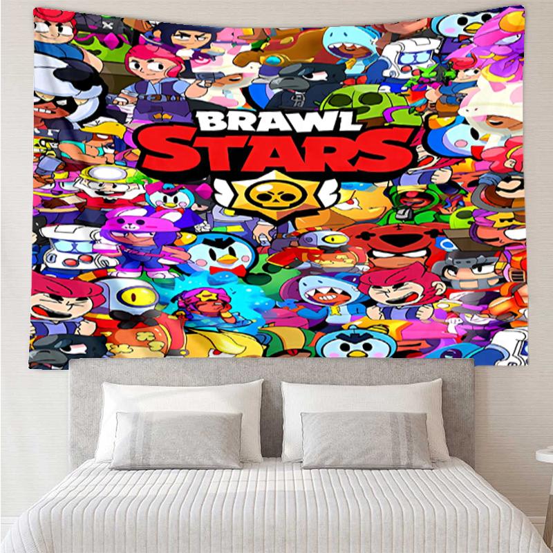 Brawl-Stars Print Tapestry, Backdrop, Easy Setup, Ideal for Bedroom, Office & Living Room, with Aesthetic Wall Hanging Decor.