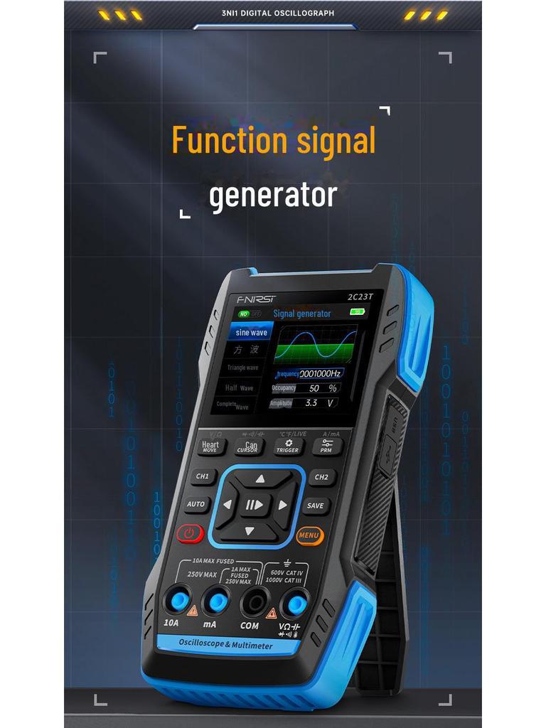 Handheld 3-in-1 Digital Oscilloscope Multimeter Shockproof Dual Channel Signal Generator.