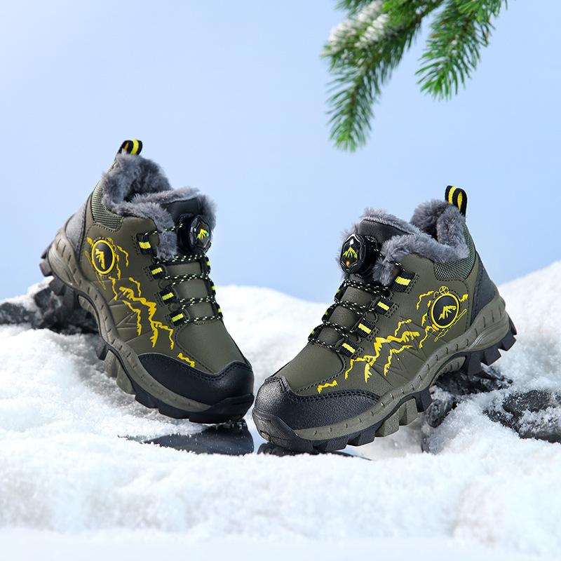 Children's Cotton Shoes Winter Outdoor Velvet Steel Claws Non-slip Hiking Shoes Medium and Older Children Thickened Warm Snow Boots Tide
