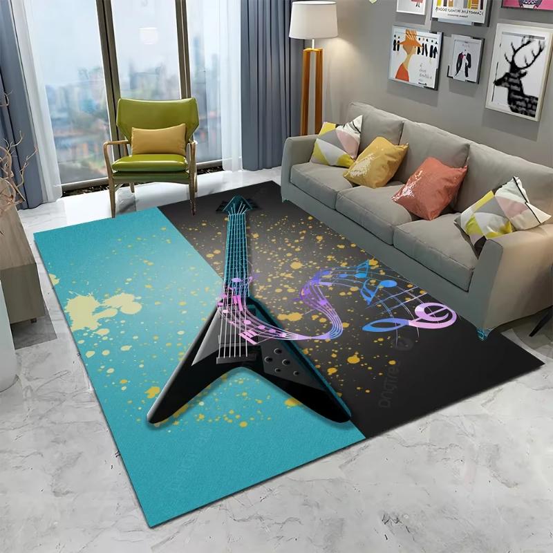Rock Music Guitar Rug Living Room Bedroom Sofa Decor Classic Electric Carpet Teen Room Anti-slip Floor Mat Non Slip Doormat
