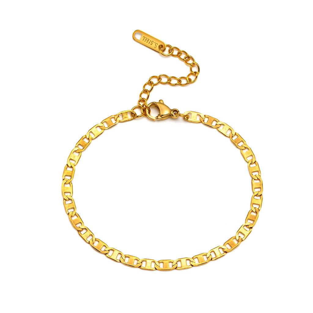 Gold Color Flat Mariner Chain Bracelets for Women, Chic Stainless Steel Anchor Chain Wristband Gift Jewelry