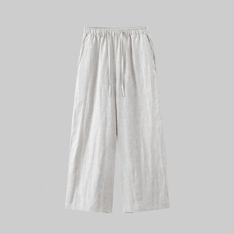 Sommer neue Damen 0% Leinen kleine Neun-Punkt-Hosen Old Money Stil lässig vielseitig und dünn Hosen mit weitem Bein gerade geschnittene Hosen