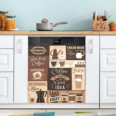 Koffie Onderwerpen Café Ontwerp Vaatwasser Magneet Cover Magnetische Sticker Vaatwasser Deurpaneel Cover Koelkast Apparaat Magneet Decal Vel Keukendecor