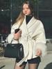 2025 A/W Women's French Tweed Short Coat with Fur Cuffs, V-neck, and Tie-waist - Solid Color.