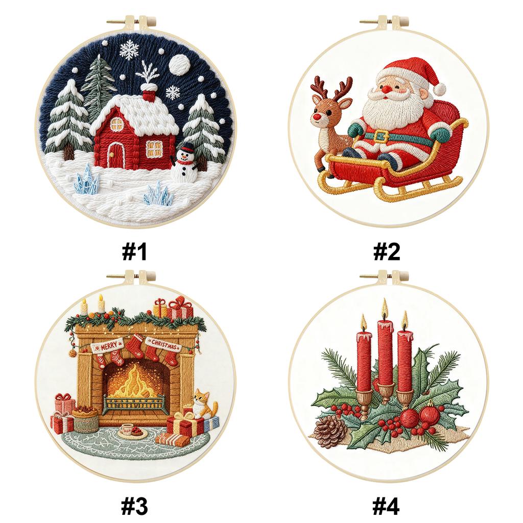Christmas DIY Stitches Kit with Embroidery Hoop Hand Sewing Kit 29x29cm Starter Embroidery Kit for Beginners Craft Lovers Gift