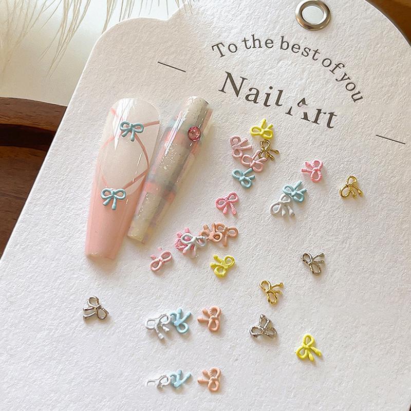 5Pcs Mini Bowkot Nail Charms Colorful 3D Alloy Cute Hallow Bow Nail Art Decorations Manicure Salon Diy Accessoriesgirls Gift