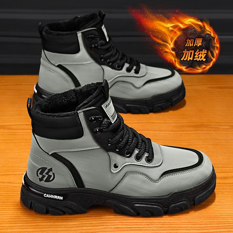 Winter 2024 New Medium and High-top Fashion British Tooling Men's Shoes Heightened Platform Outdoor Warm Martin Boots Men
