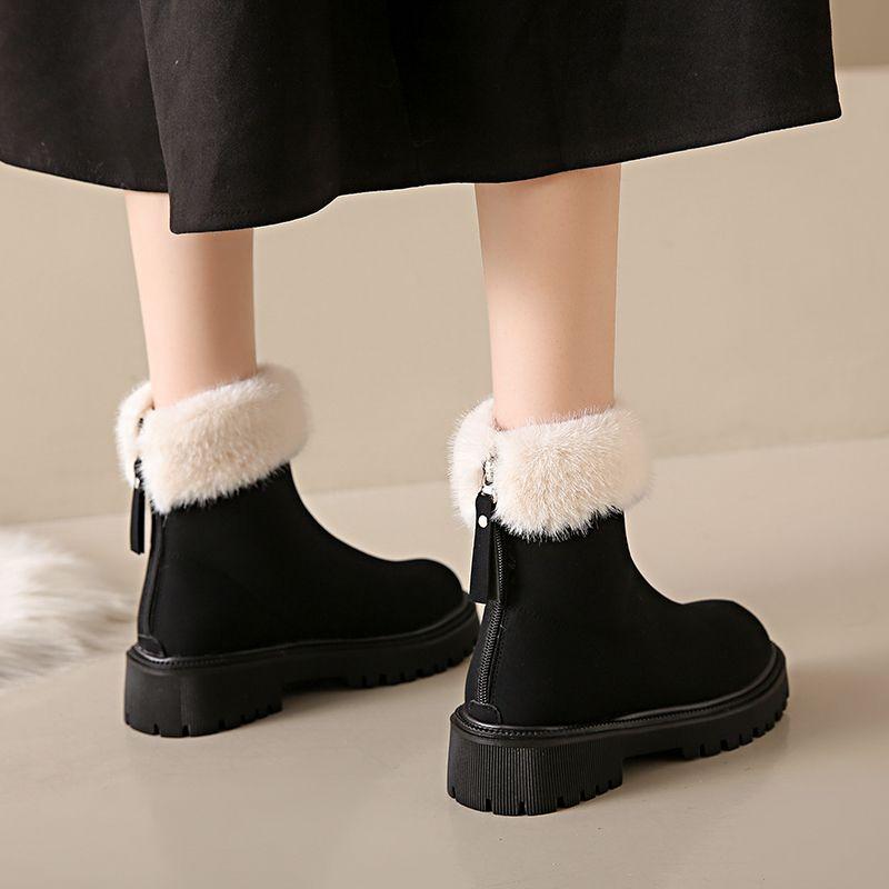 Fashion Large Size Warm Ladies Shoes Round Toe Platform Winter Women's Snow Boots On Offer Furry Footwear Comfortable and Elegant Ankle