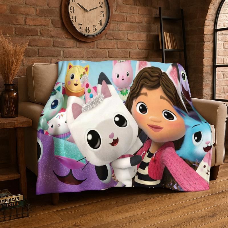 Cartoon Gabby Dollhouse Girl Flannel Blanket Soft Warm Throw Blanket for Bedroom Living Room Bed Travel Camping Picnic Kid