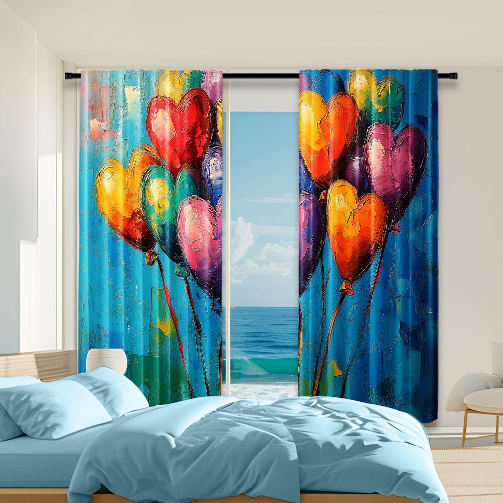 

Set Of 2 Versatile Polyester Transparent Curtains Home Decoration Colorful Heart Use Bedrooms Living Rooms Curtain Ideal For Great Room W100*H70(CM)-Grommet top&1PCS