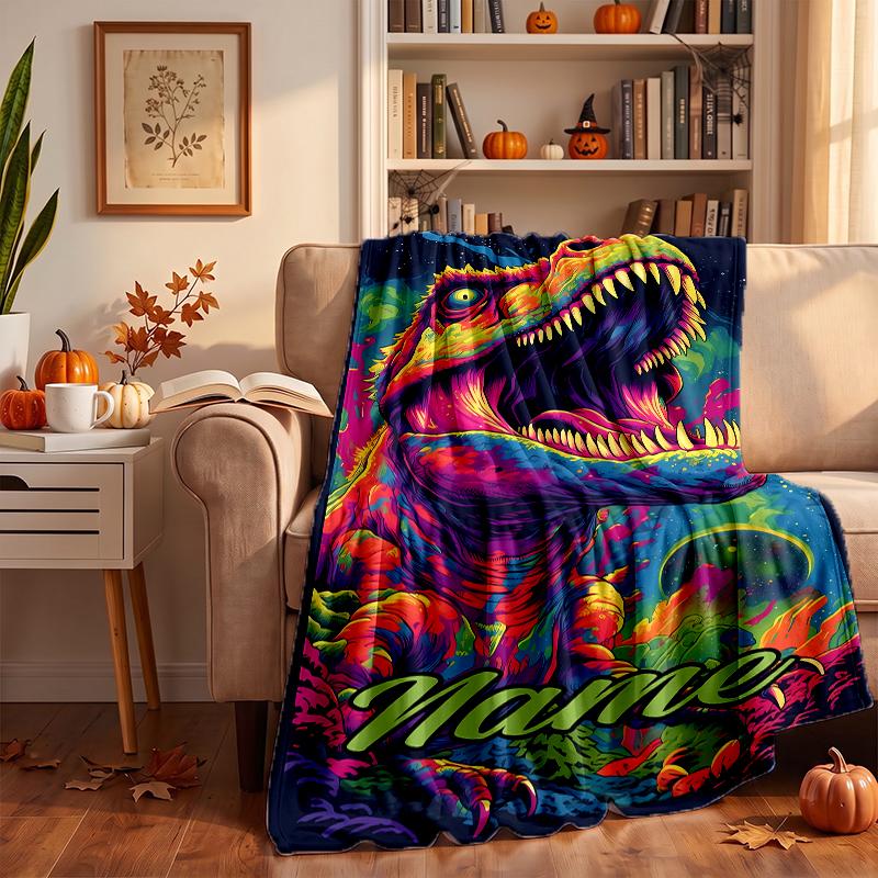 Fierce Dinosaur Custom Flannel Blankets Soft Warm Cozy Throws for Home Decor Holiday Gifts