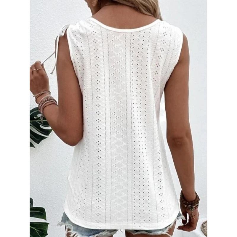 Summer Women's Vest Casual Round Neck Tie Button Tank Top Sleeveless Top