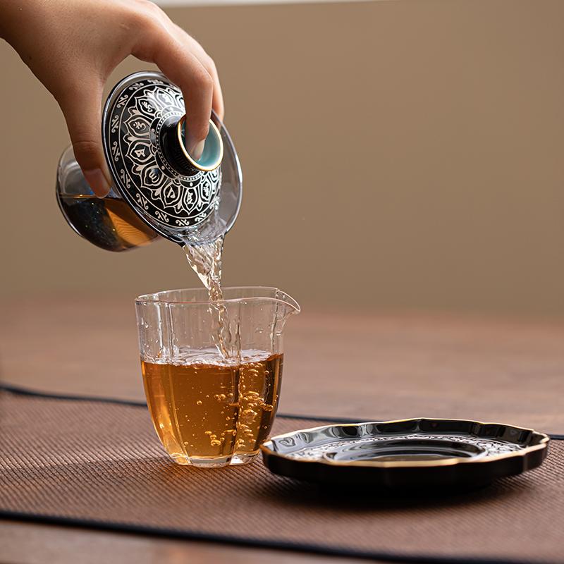 Bright Starry Sky Cover Bowl High-end Glass Teacup with Lid Single Sancai Tea Bowl Large Kung Fu Household Tea Set