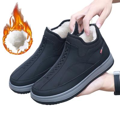 Men's Genuine Sheepskin Winter Boots, Waterproof Slip-On Snow Shoes with Shearling Lining, Slip-Resistant Comfortable Casual Boots for Men