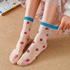 Women Summer Ultra-Thin Transparent Love Crystal Kawaii Socks Girls Breathable Korean Cute Ice Silk Style Sheer Embroidery Socks
