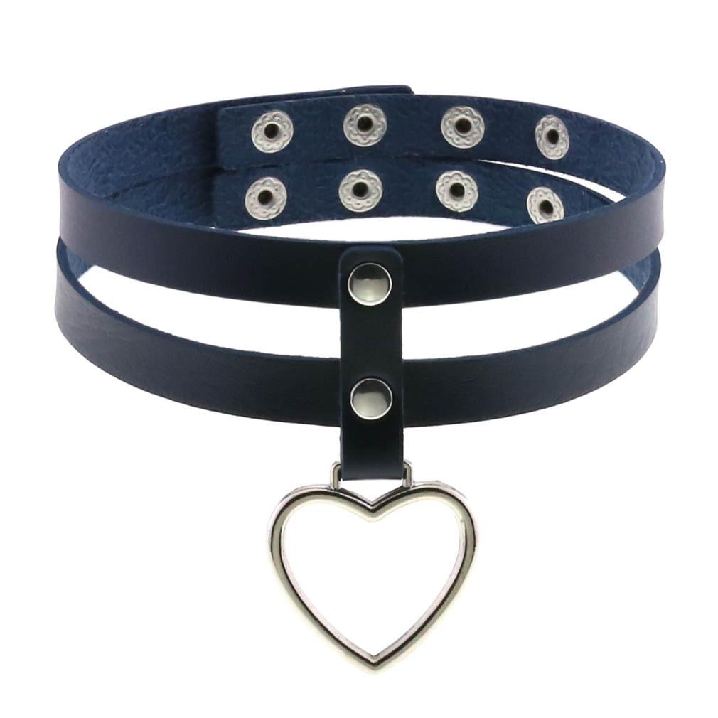 Harajuku Soft Girl Heart Pendant Choker, Black PU Leather Short Clavicle Necklace