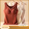 Dames fleece gevoerd kanten V-hals warm vest met ingebouwde borstkussentjes
