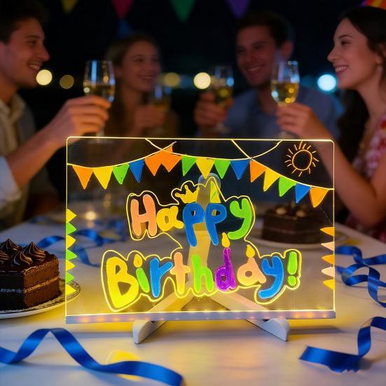 LED Note Board with Colors Light-Up Message Board Acrylic Dry Erase Board with Light Kids Adults Writing Drawing Board with Stand