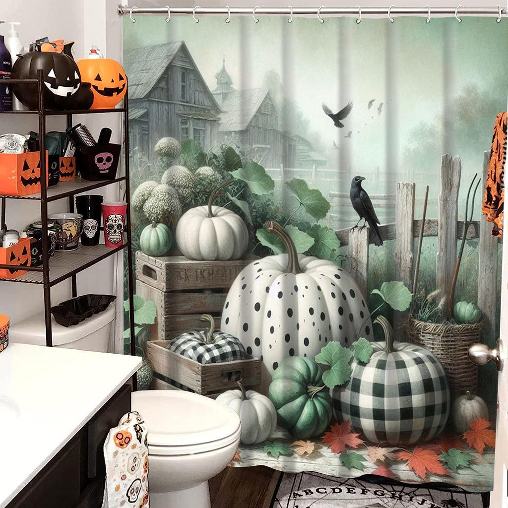 Thanksgiving Herbst Kürbis Ernte Muster Badezimmer Duschvorhang mit 12 Haken Heim Badezimmer Dekor und Zubehör