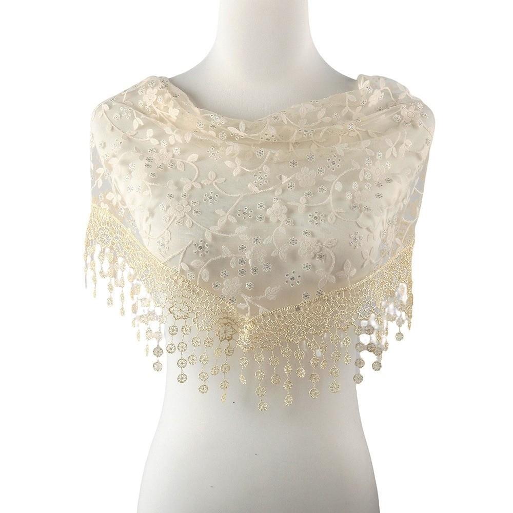 Atmungsaktive Blumenspitzen-Schals Elegante Spitze Blumenquasten Spitze Kopfschal Kopftuch Damen Hochzeit